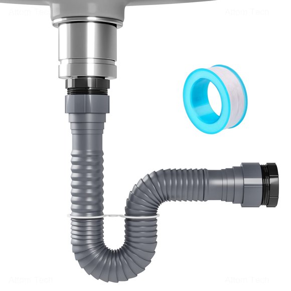 Kit de desagüe NiHome con sifón flexible tipo P, 20-51 cm, 1-1/2"-1-1/4"