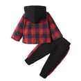 thumbnail image 3 of BULLPIANO Infant Baby Boys 2PCS Hoodie Sweatsuit Outfits Toddler Warm Plaid Shirt Top Pants Set Kids Fall Winter Spring Sets 0-24 Months, 3 of 12