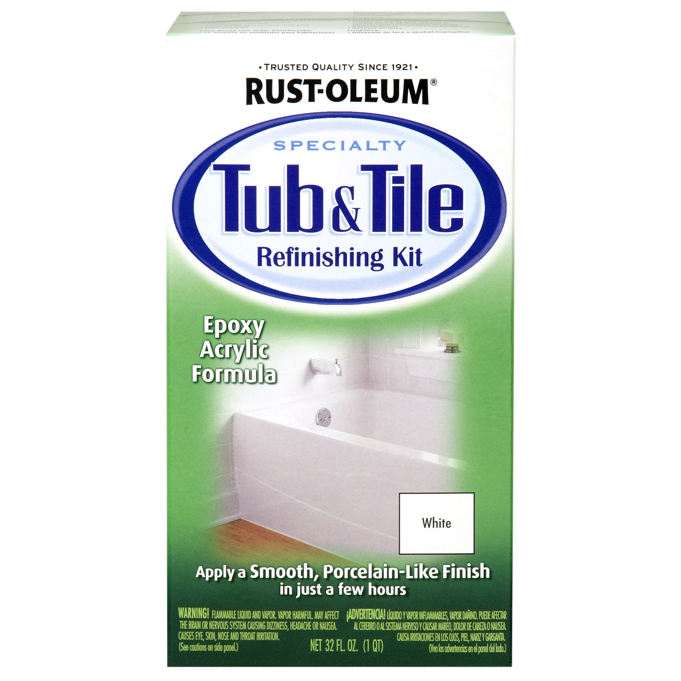 Купить акриловою краску для ванной. Реставратор Rust-Oleum Specialty для ванн. Эмаль для ванны Tub Tile. Краска (эмаль) для ванн и кафельной плитки Tub Tile Refinishing Kit. Краска для восстановления эмали ванны.