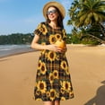 thumbnail image 4 of Haiem Brown Blue Plaid Sunflower Pattern Women's Short-Sleeve Scoop Neck Swing Dress, 4 of 6