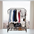 thumbnail image 5 of Double Rods Garment Rack Clothing Hanging Rack, Metal Freestanding Cloth Stand with 8 Hangers and 2 ShelvesHeavy Duty Garment Rack for Display and Storage, Black, 5 of 15