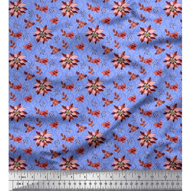 Soimoi Poly Georgette Fabric Damask Design,Leaves & Aster Floral Decor Fabric Printed Yard 42 Inch Wide