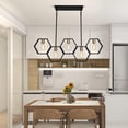 thumbnail image 2 of 5-Light Dining Room Light Fixtures Over Table, Industrial Kitchen Island Lighting, Adjustable Height Hanging Rectangular Chandelier, Modern Pool Table Lights, Black/Gold Finish, 2 of 6