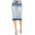 thumbnail image 5 of Be-Girl Women's Denim Pencil Skirt, Light Blue Ombre Wash, Distressed Details, Knee Length, Release Hem - SG-77986, 5 of 6
