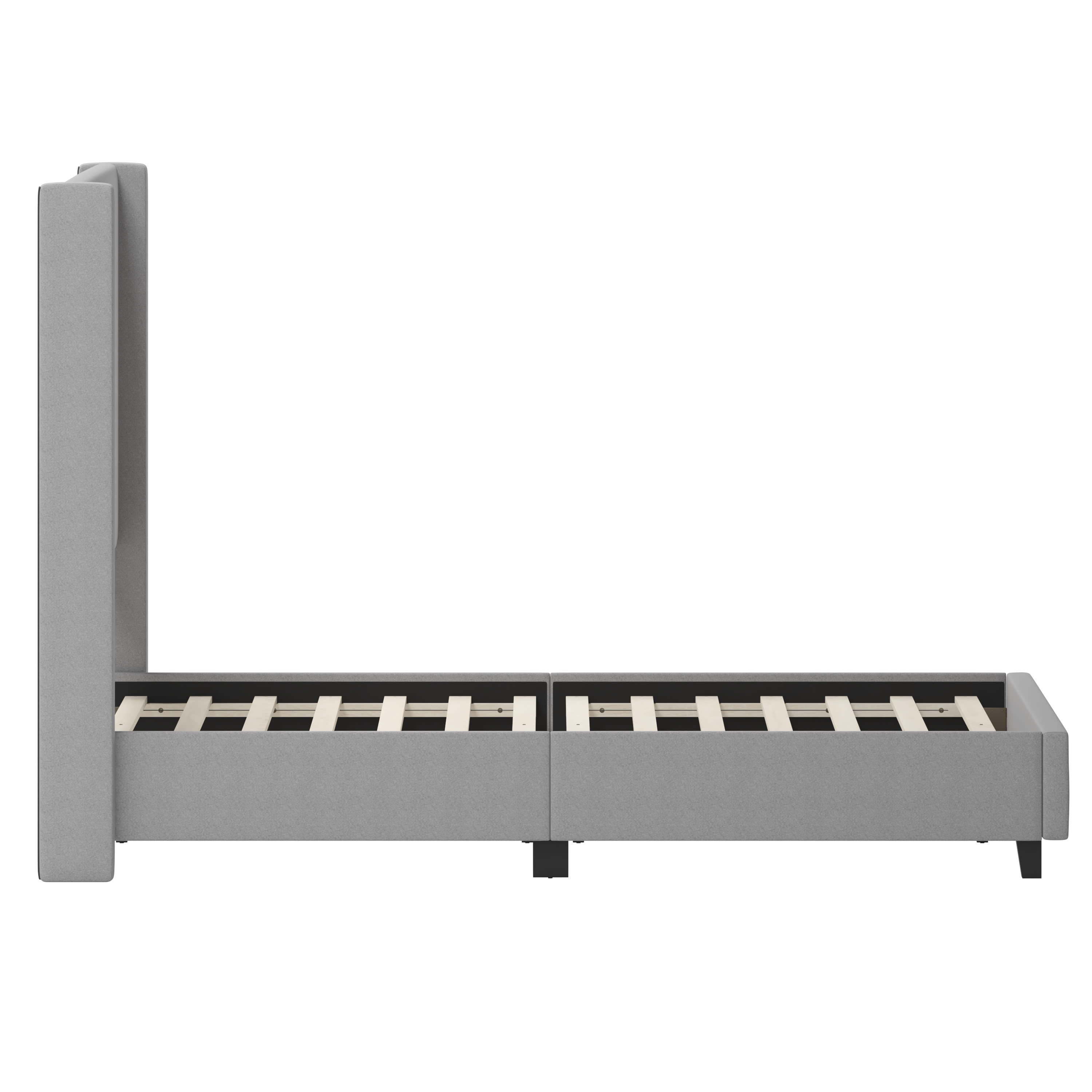 Merrick Lane Modern Queen Size Platform Bed Frame with Padded Faux Linen Upholstered Wingback Headboard and Wood Support Slats in Gray