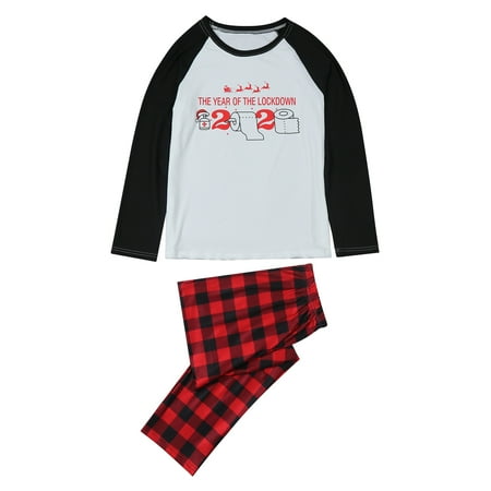

Seyurigaoka Christmas Parent-child Pajamas Roll Paper Pattern Long Sleeve Round Neck Pullover Plaid Trousers Color Block Jumpsuit