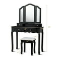 thumbnail image 2 of Gymax Bedroom Tri Folding Mirror Vanity Makeup Table Stool Set Black, 2 of 10