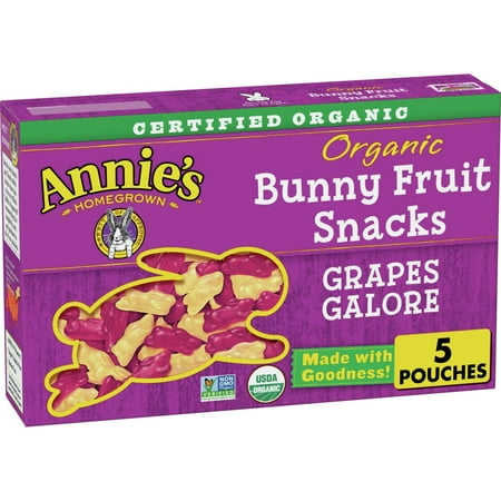 Annie's Organic Grapes Galore Bunny Fruit Snacks, Gluten Free, 5 ct, 4 oz