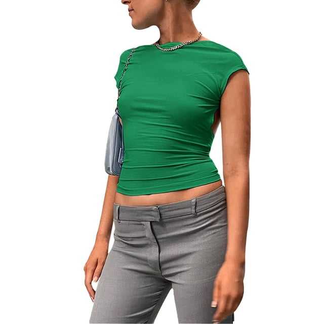 Camiseta sin espalda para mujer color puro suave piel amigable camiseta de moda transpirable para aniversario