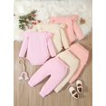 thumbnail image 2 of QJUHUNG 3 Sets Baby‘s Ruffle Decor Long Sleeve Bodysuit & Casual Pants  Toddler & Infant Girl‘s Clothing Set For Spring Fall, 2 of 7