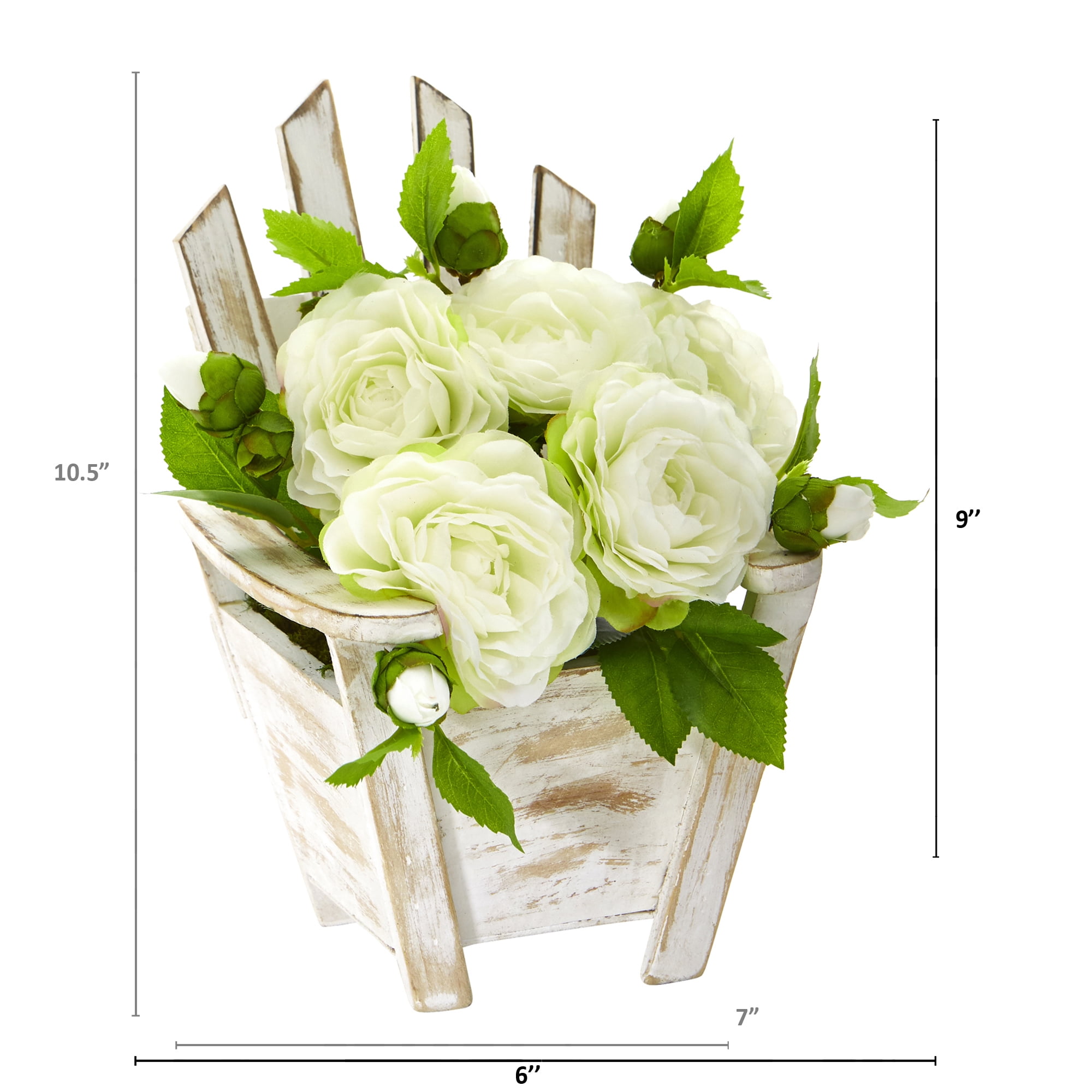 Nearly Natural 9in. Camellia Artificial Arrangement in Chair Planter, White