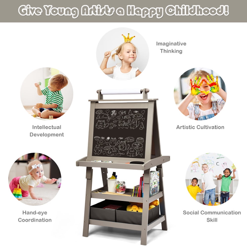 CIPACHO 3-in-1 Double-Sided Storage Art Easel, Toddler Art Easel for Kids Ages 3-8, Educational Toys Gifts for Boys Girls, Gray
