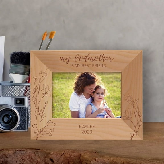My Godmother Is My Best Friend Personalized Wooden Frame-5" x 3 1/2" Brown Horizontal
