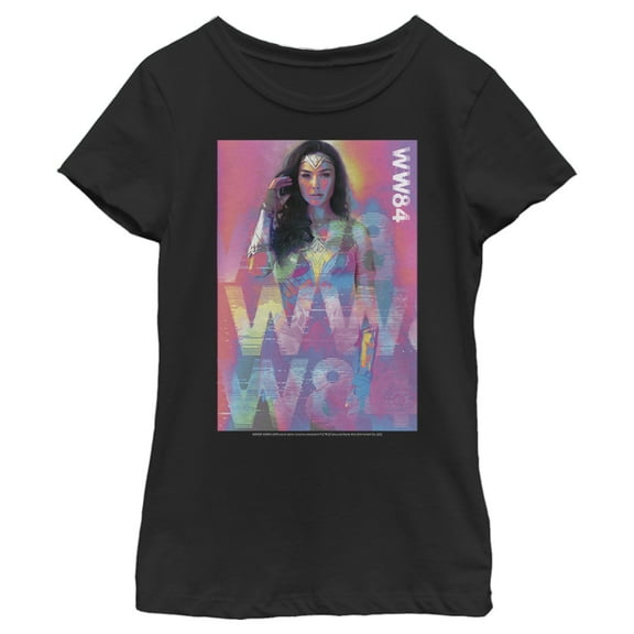 Girl's Wonder Woman 1984 Pastel Glitch  Graphic Tee Black Medium