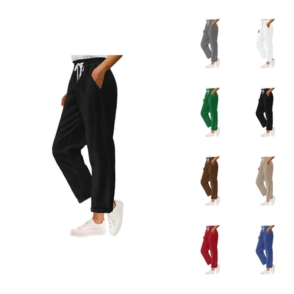 Corduroy Pants Women Elastic High Waist Wide Straight Leg Loose Sweatpants with Pockets Lounge Trousers