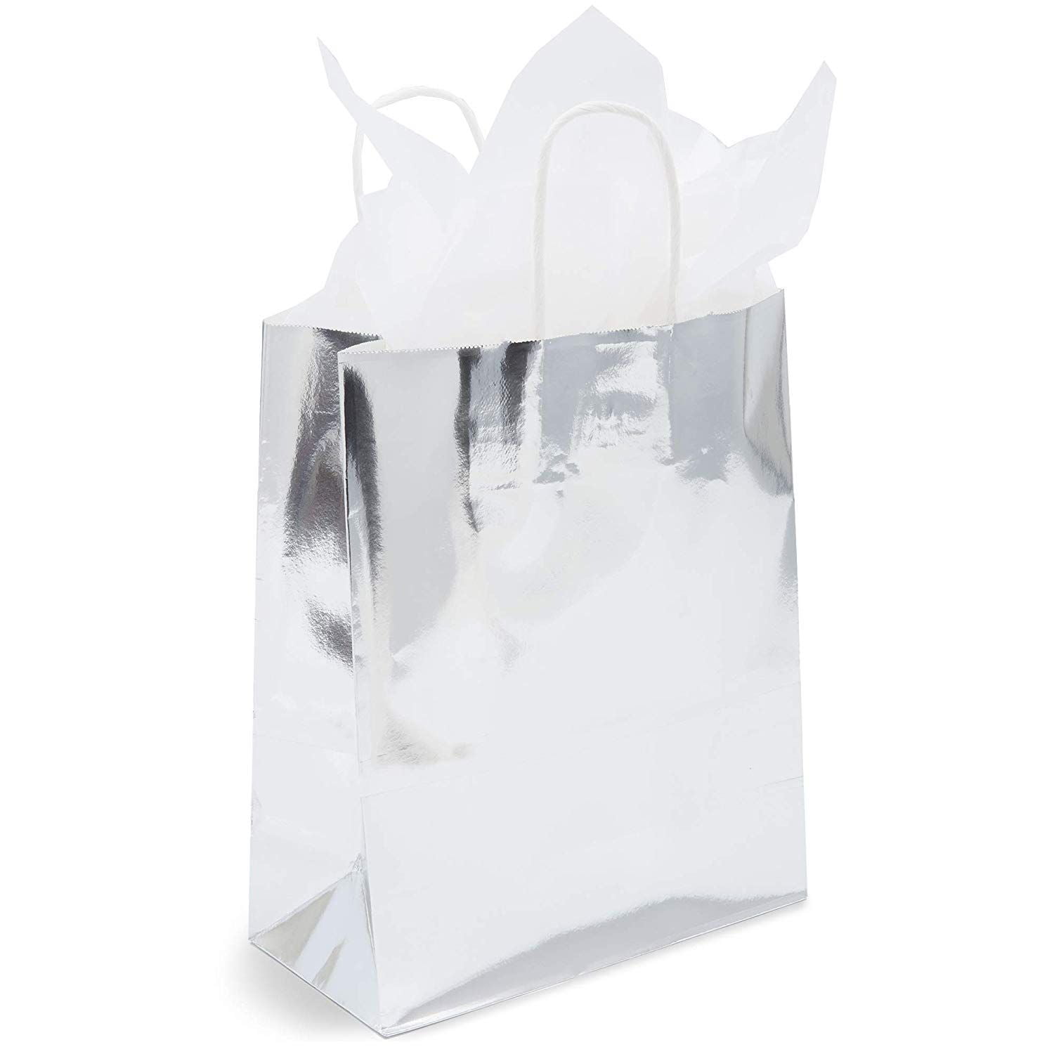12 Metallic Paper Carrier// Gift Bags Silver 27cmx23x7cm