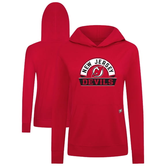 Women's Levelwear Red New Jersey Devils Relay Banner Arch Pullover Hoodie