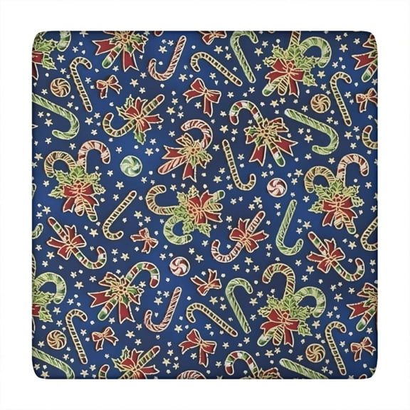 Blue Christmas Candy Cane Pattern Square Fitted Tablecloth with Elastic Edge,Square Table Cover,Washable Elastic Table Cover for Home Kitchen Party Decor 34"x34"