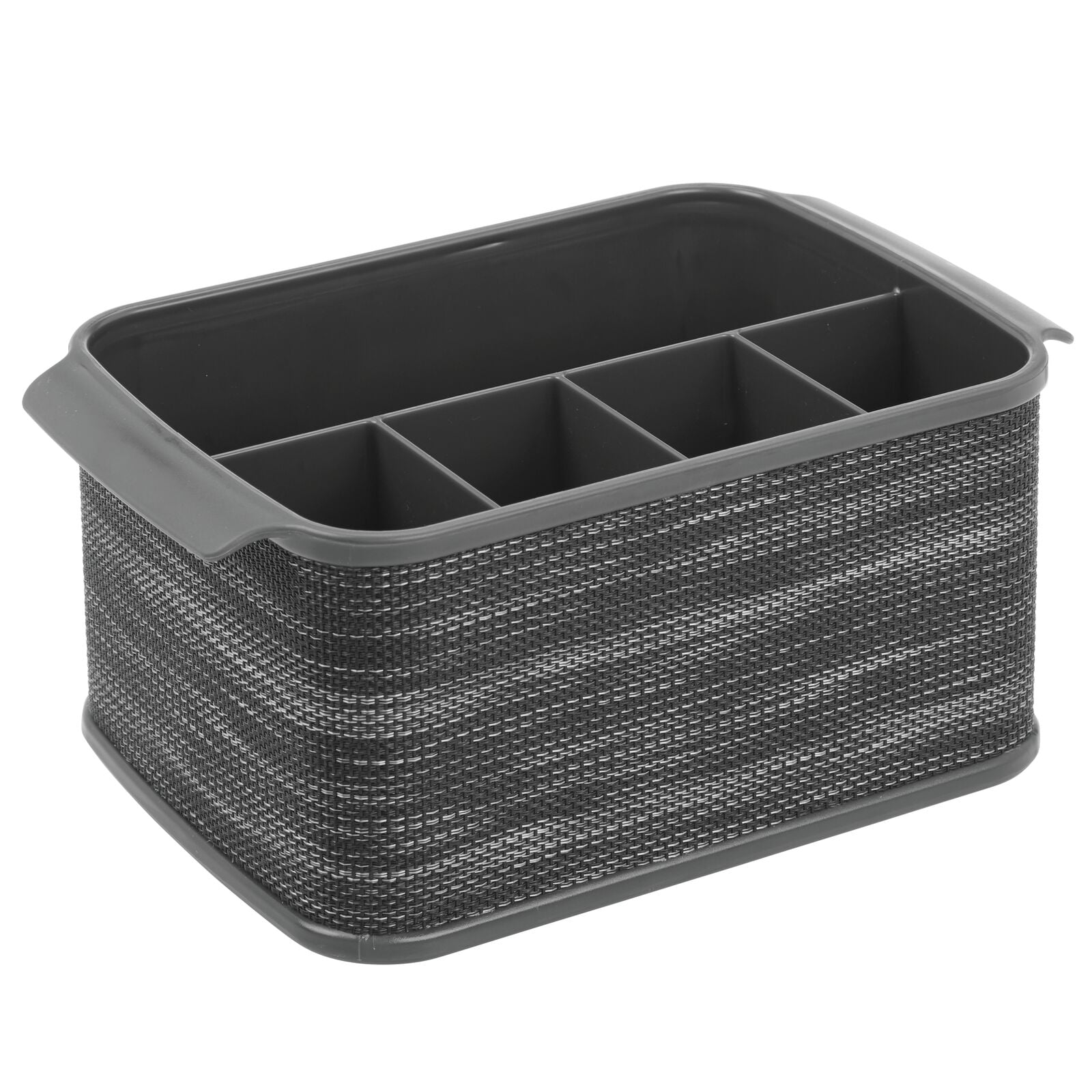 Basket Organizer for Forks Black mDesign Plastic Cutlery Storage Organizer Caddy Bin Napkins Kitchen Cabinet or Pantry Tote with Handle Indoor or Outdoor Use Spoons Knives 