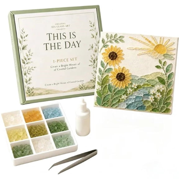DIY Sea Glass Mosaic Art Kit, Sea Glass Art Kit for Adults, Multi-Design Landscape Scripture Sunflower Artwork with All Tools, Home Decor & Creative Handmade Gift