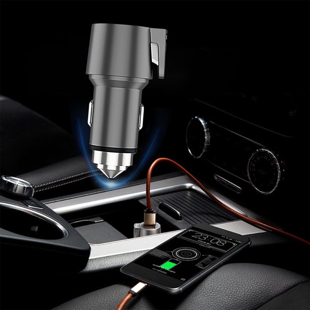 Puntoco Cargador de coche Carga súper rápida Teléfono móvil Enchufe de conversión USB Seguridad del automóvil Martillo Luz indicadora LED Material metálico Disipa el calor rápidamente