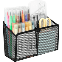 Topboutique Magnetic Pencil Holder - Extra Strong Magnets Mesh Marker Holder,Metal Mesh Pen Cup Perfect for Whiteboard, Refrigerator and Locker Accessories (1 Pack, Black)
