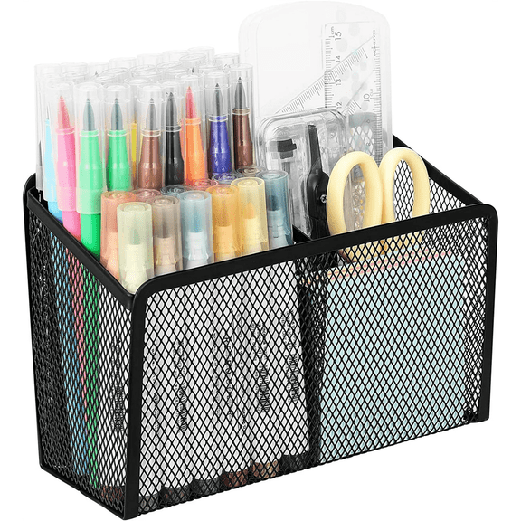 Topboutique Magnetic Pencil Holder - Extra Strong Magnets Mesh Marker Holder,Metal Mesh Pen Cup Perfect for Whiteboard, Refrigerator and Locker Accessories (1 Pack, Black)