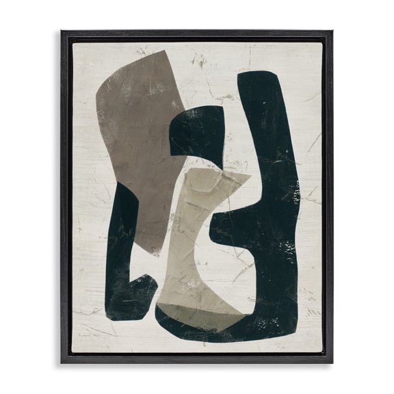 Stupell Industries Mid-Century Weathered Abstract Shapes Modern Geometric Neutral Tones Black Floating Frame Canvas Art, 17 x 21, by June Erica Vess
