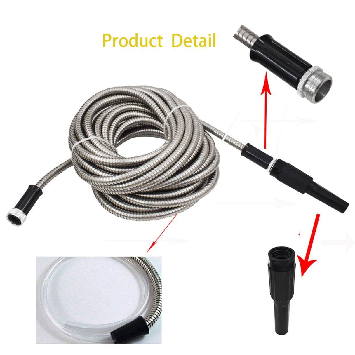 25FT Expandable Hose Pipe, Garden Water Hose 304 Stainless Steel Hosepipe with Nozzle for Puncture Resistant for Outdoor Lawn Car Watering Plants