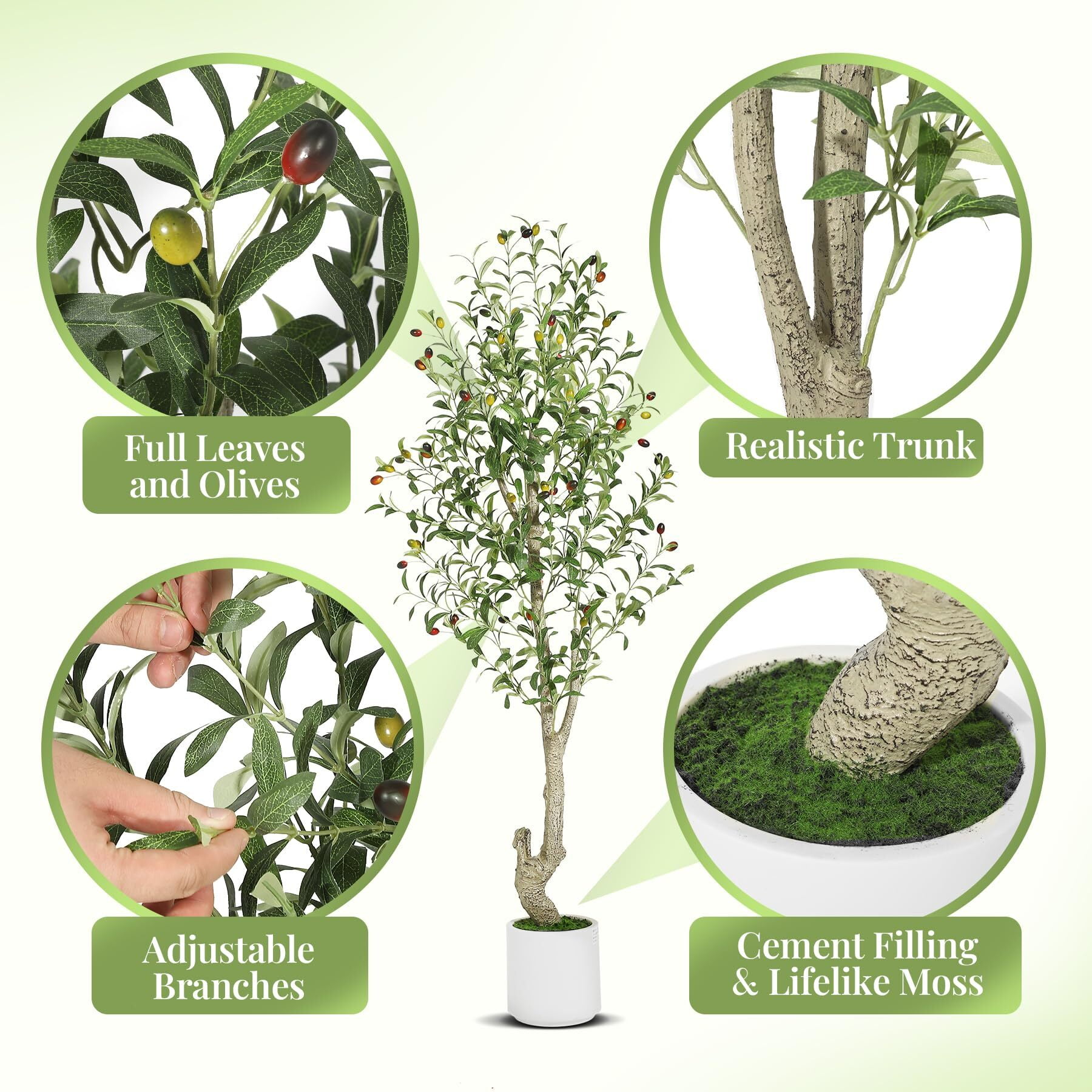 2pcs 7FT Faux Olive Tree Tall,Olive Trees Artificia Indoor with White Planter and Green Moss, Fake UV Resistant Artificial Tree,for Home Office Living Room Bedroom Stairs Foyer Decor