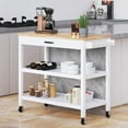 thumbnail image 7 of ANPOO 3 Tier Kitchen Island Carts on Wheels with Storage, Mobile Rolling Cart with Large Capacity Storage Drawers, Towel Rack, Rubber wood Top, for Kitchen and Dining Room, 7 of 7