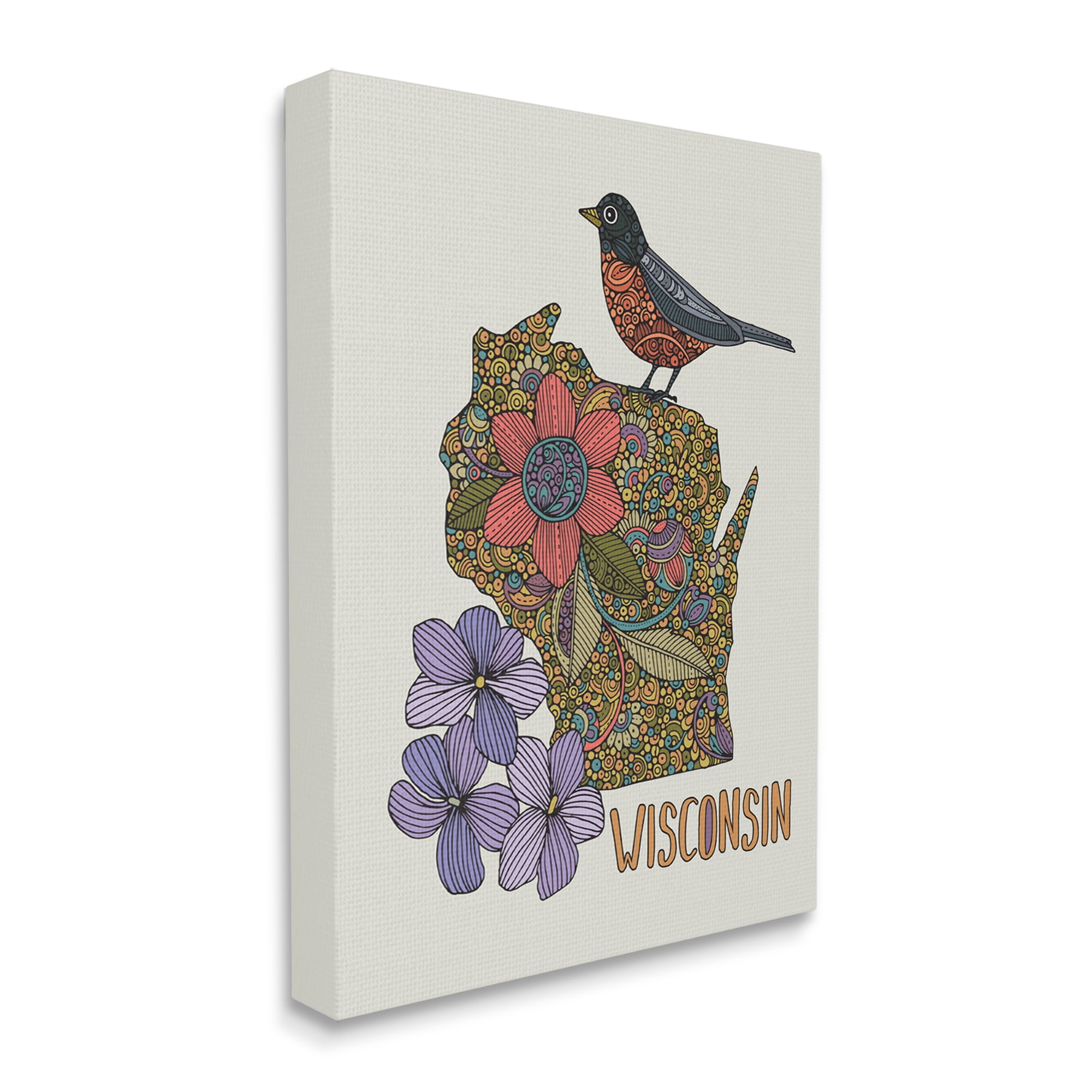 Stupell Industries Intricate Wisconsin Robin State Flower Pattern Design Graphic Art Gallery Wrapped Canvas Print Wall Art, Design by Valentina Harper