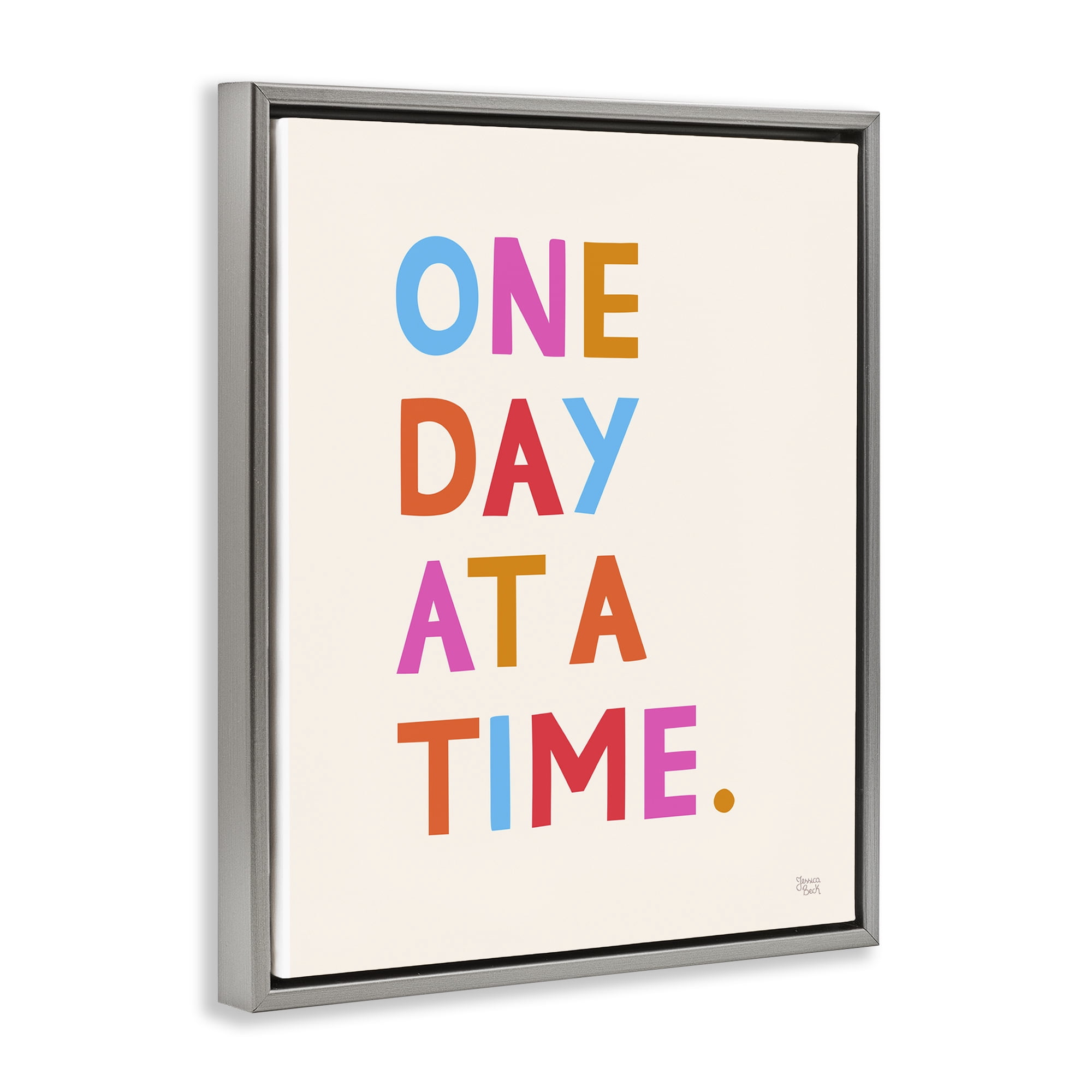 Stupell Industries One Day At A Time Text & Numbers Painting Gray Floater Framed Canvas Art Print Wall Art, 17 x 21