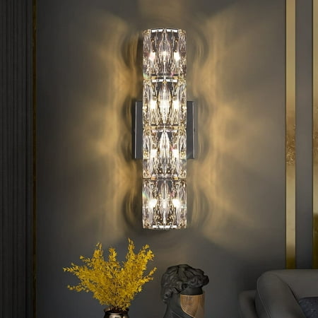 

Crystal Wall Sconces Modern Luxury Wall Light Fixtures Indoor Chrome Wall Lamp Crystal Vanity Wall Mount Lamp Elegant Wall Lighting for Living Room Bedroom Bathroom Hallway Doorway Stairway Bedside