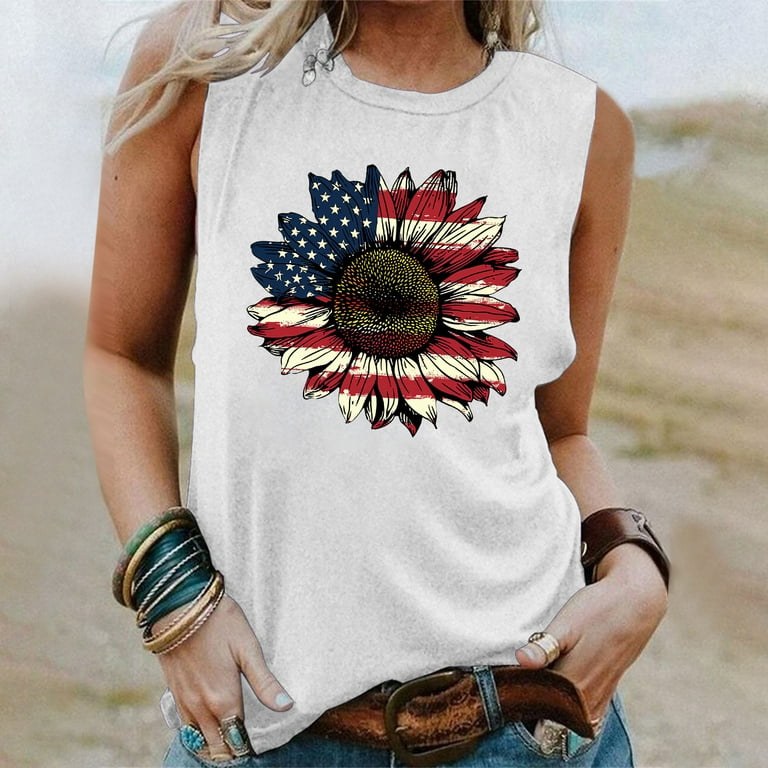 Women's We The People Tank Top - Patriotic American Flag Sleeveless Shirt For 4th Of July (Blue, Large)