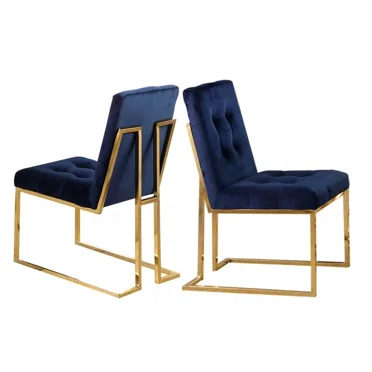 Luxury Royal Blue Velvet Dining Chair (Set of 4) with Gold Metal Frame, Tufted Side Chairs for Home Kitchen Dining Room