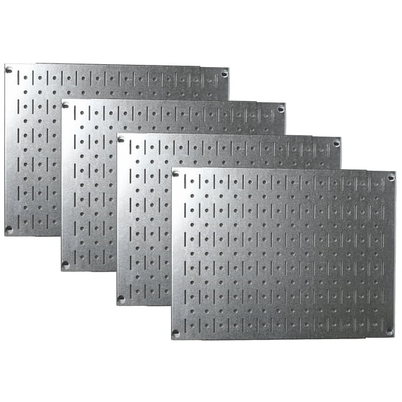 Wall Control Pegboard Wall Organizer Tiles - Wall Control Modular Galvanized Steel Pegboard Tiling Set - Four 12-In Tall x 16-In Wide Peg Board Panel Wall Storage Tiles - Easy to Install (Metallic)