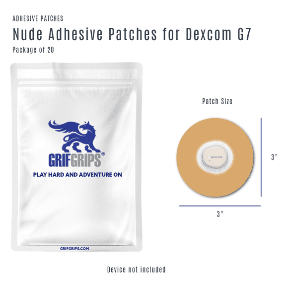 GrifGrips Adhesive Patches for Dexcom G7 - Nude in Extreme Adhesive Formula - Package of 15 Spots