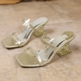thumbnail image 6 of Women's Wide Width Clear Block Heel Mules, Transparent PVC Strap Square Toe Slide Sandals, Comfortable Summer Dress Heels, Multi-Color, 6 of 10