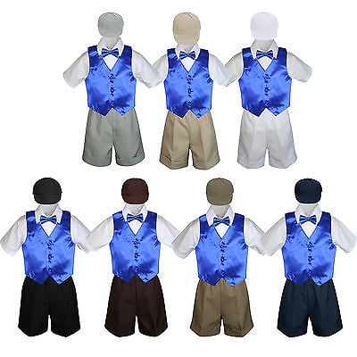 

Boy Toddler Formal Royal Blue Vest Bow Tie White Black Gray Brown Hat 5pc S-4T