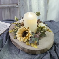 Kbndieu Fall Candle Rings, Halloween Artificial Pumpkin Sunflower Candle Rings Wreaths for Autumn Wedding Parties Thanksgiving Table Decoration Centerpiece