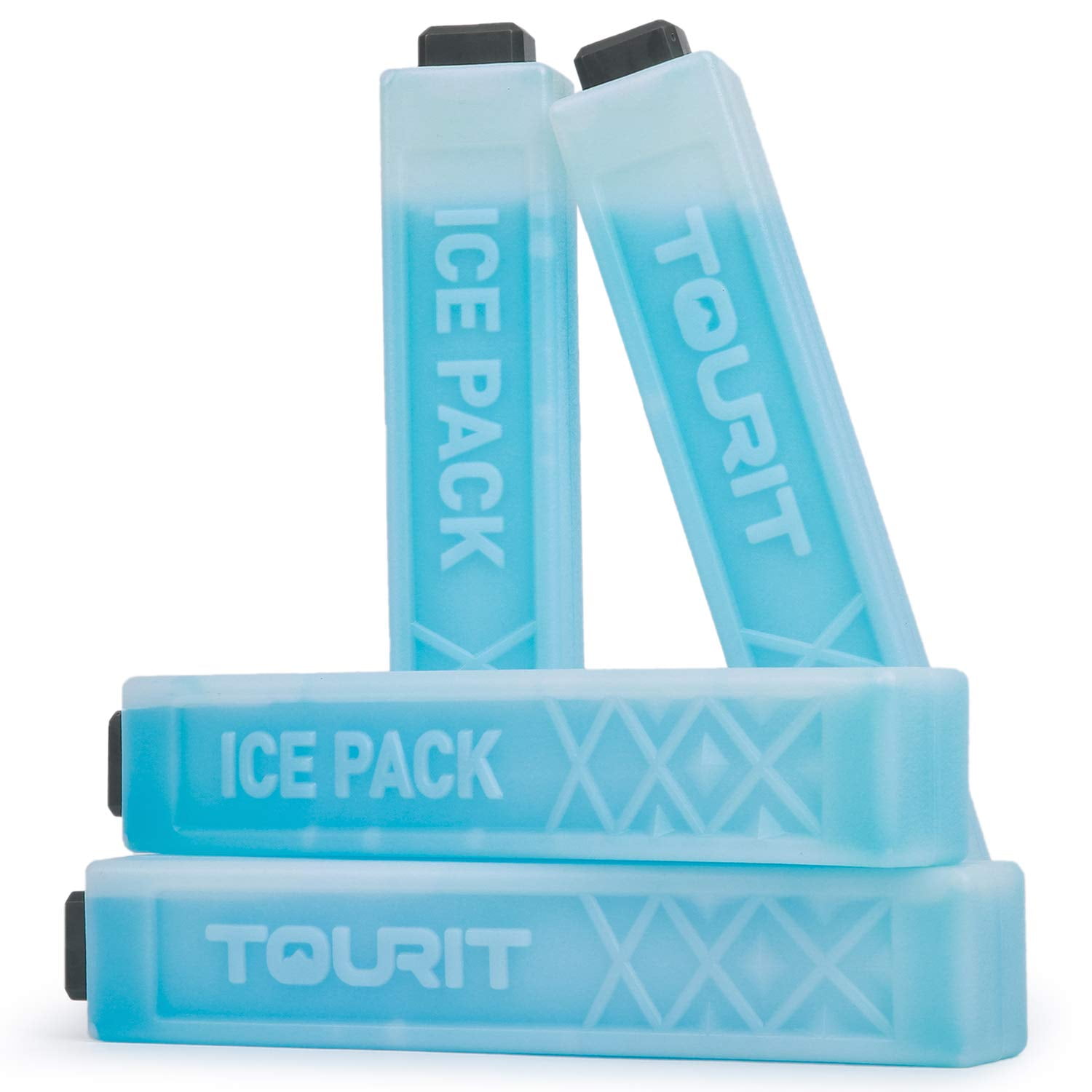 TOURIT 4 PCS Ice Packs for Coolers, Reusable Cold Freezer Packs for Lunch Bag/Box and Cooler Bag, Knee Injuries, Back Pain Relief, Picnic, Camping, Adults and Kids, Blue