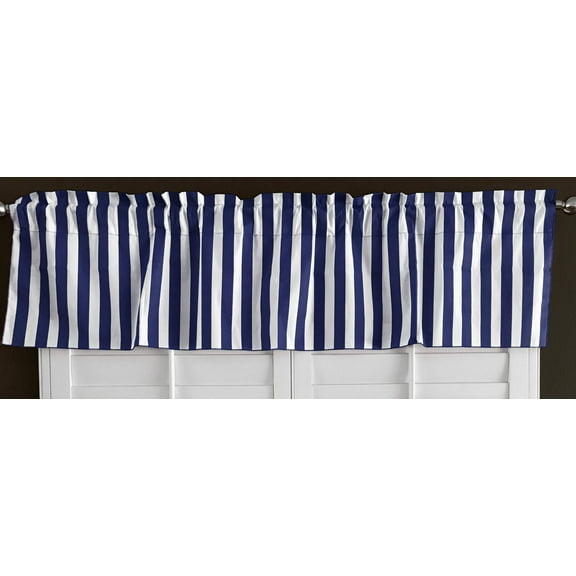 Cotton Stripe Window Valance 58" Wide 1 Inch Stripe Navy