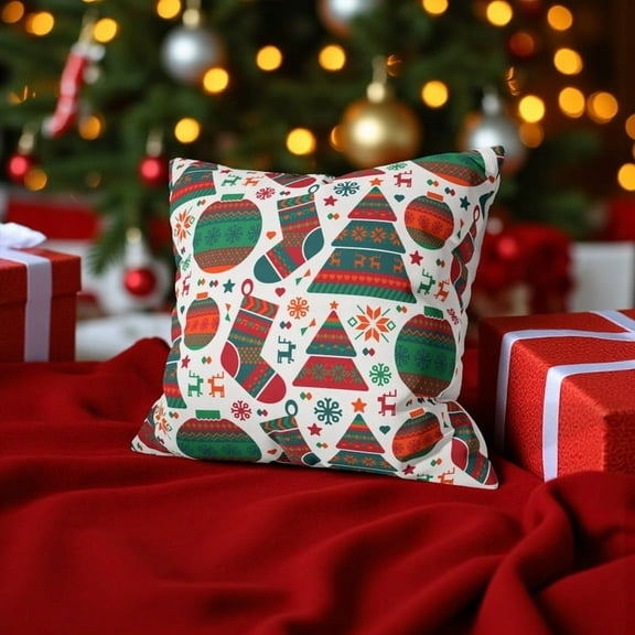 Holiday Icons Velvet Christmas Cushion Cover
