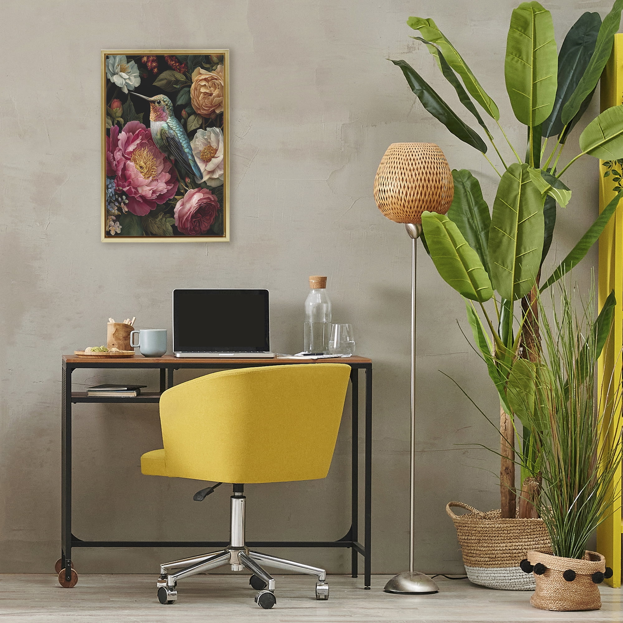 Stupell Industries Hummingbird & Lush Blooms Gold Framed Floater Canvas Wall Art, design by The Wands Want