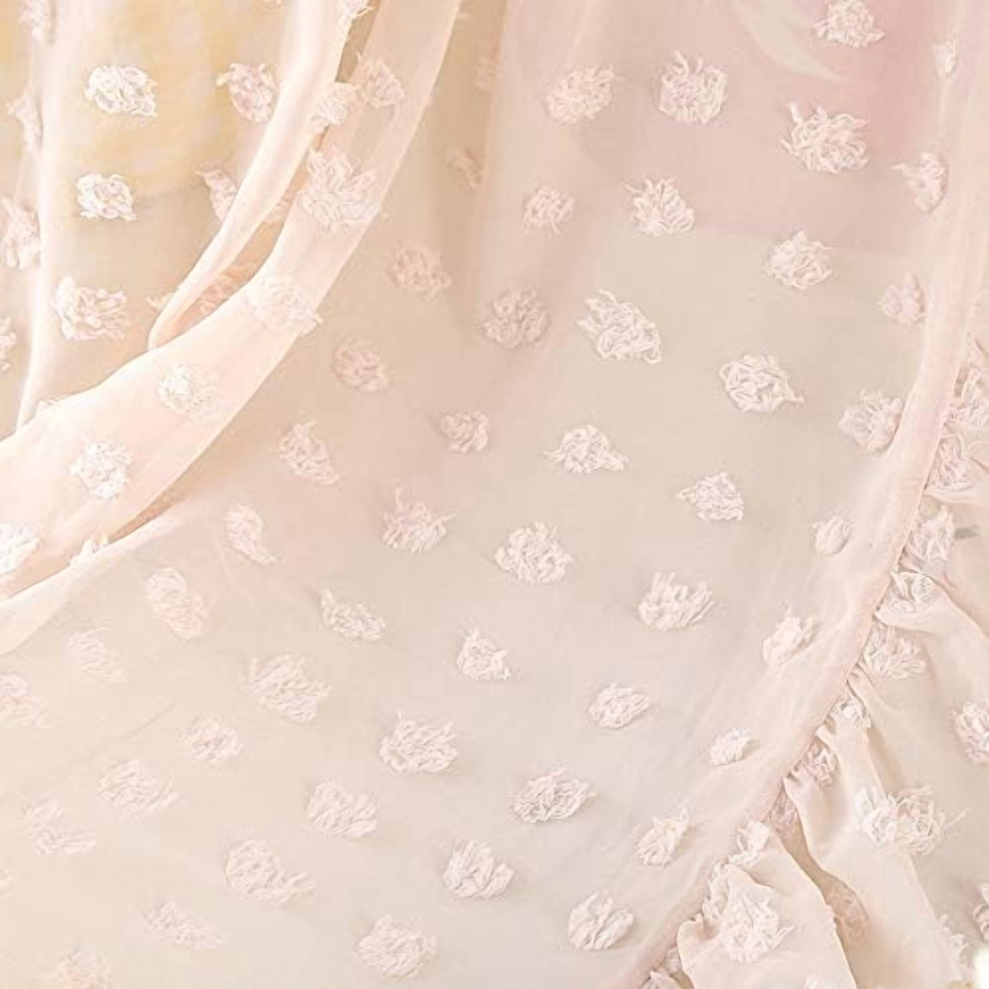 Elegant Kids Bed Canopy - Lace Chiffon Netting with Pom Pom, Princess Girls Fairy Dream Tent, Nursery Room Baby Crib Hanging Curtain Mosquito Net Children Reading Nook Decoration (Beige)