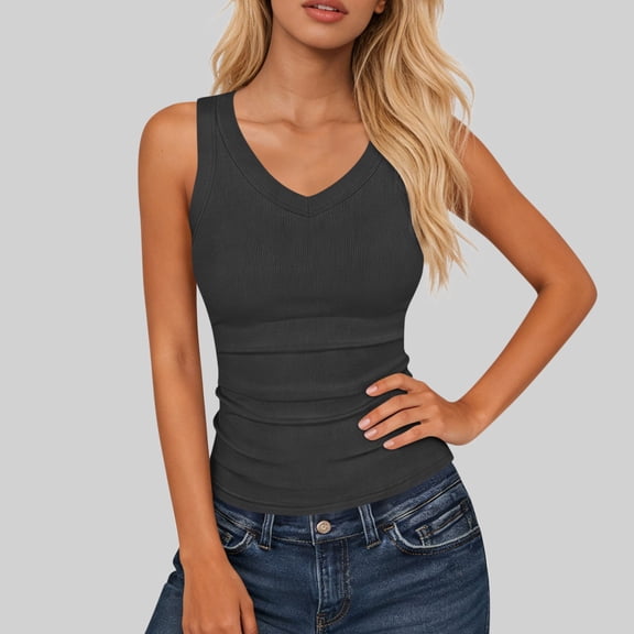 Athletic Tank Tops for Women V Neck Sleeveless Shirts Casual Tunic Workout Lightweight Hiking Undershirt Dark Gray 3XL