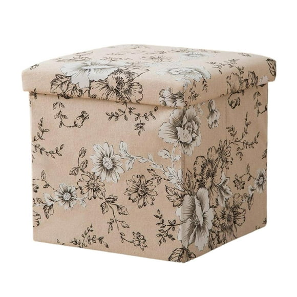AMLESO Cotton Linen Folding Storage Ottoman Cube Footrest Seat Stool Coffee Table Bench C