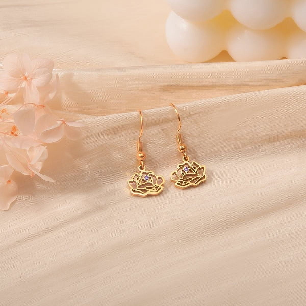 Anavia Personalized Birth Month Flower Dangling Earrings, Floral Earring Jewelry Birthday/Christmas Gifts