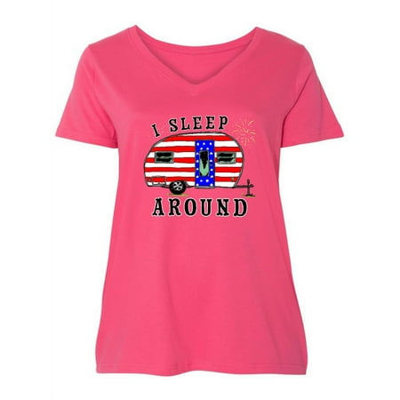 

Inktastic I Sleep Around Patriotic Summer Camper Women s Plus Size V-Neck